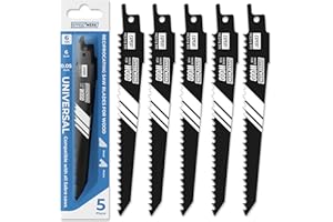 E•Werk - Reciprocating Saw Blades for Wood - 5 Pieces - High Carbon Steel (HCS) Sabre Sawblades for Wood & Plastic Cutting - 