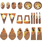 Cheriswelry 20Pcs/10 Pairs Resin Wooden Earring Pendants Gold Foil Vintage Wood Statement Charms Assorted Shape Teardrop Flat Round Triangle Trapezoid Pendants 22-49mm for DIY Jewelry Making