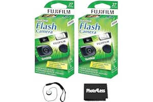 Fujifilm QuickSnap Flash 400 Disposable 35mm Camera (Pack of 2) Bundle with Hand Strap and Lens Cleaning Cloth