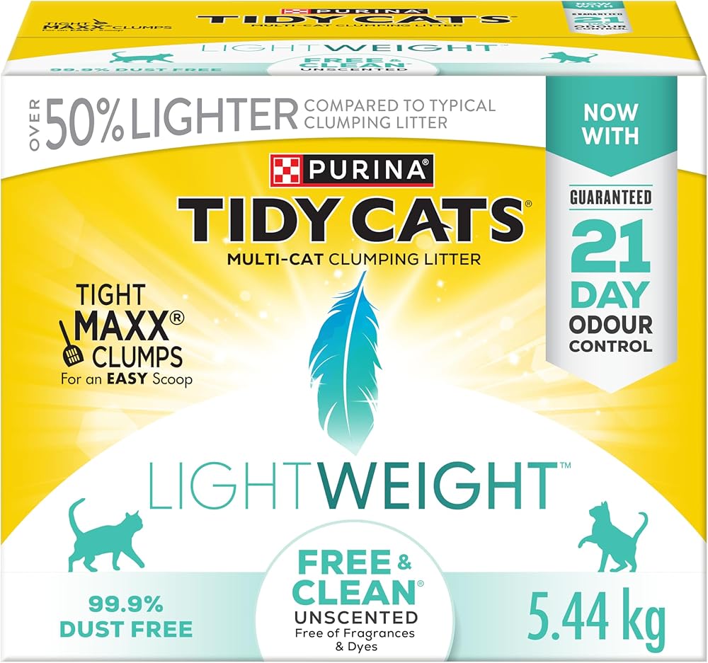 Tidy Cats Free &amp; Clean Cat Litter, LightWeight Unscented Multi-Cat - 5.44 kg Box