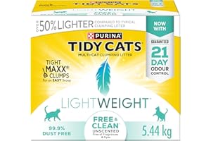 Tidy Cats Litière pour chat Free & Clean, légère et non parfumée pour plusieurs chats, boîte de 5,44 kg