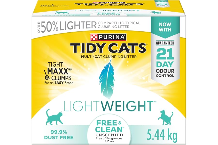 Tidy Cats Free & Clean Cat Litter, LightWeight Unscented Multi-Cat - 5.44 kg Box