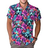 Farm Animal Print Short Sleeve Hawaiian Shirt, Funny Pattern Casual Button Shirt, Summer Shirt, Birthday Gifts