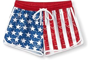 BesserBay July 4th Red and Blue Toddler Girl's Boardshorts Patriotic Stars and Stripes Red White Blue USA Flag Beach Shorts 9-10 Years