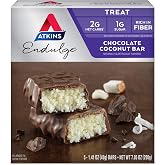 Atkins Endulge Chocolate Coconut Bar, High in Fiber, 1g Sugar, 5 Count | Dessert Favorite, Low Carb Treat for Sweet Cravings, Individually Wrapped Bars, Satisfying Chocolate Coconut Flavor