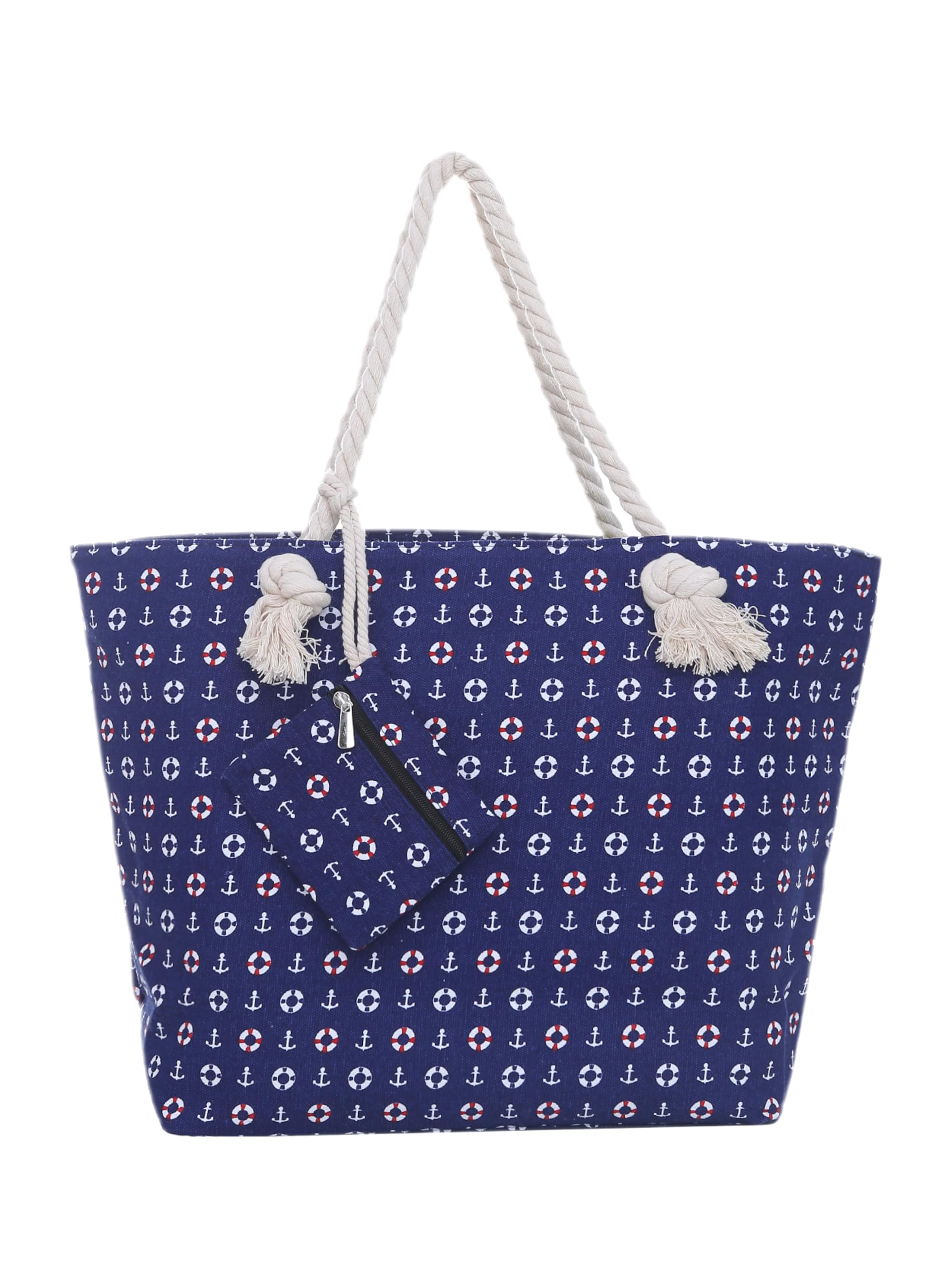 DonDon Large Beach bag for women with zip Waterproof Pool bag tote beach bags Beach- Design Blue