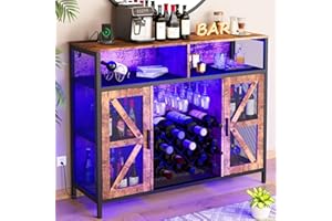 HDDDZSW XXL LED Wine Cabinet Home Bar Cabinets with Power Outlets, Coffee Bar Cabinet Liquor Cabinet for Glasses, Vintage Buffet Cabinet TV Stand with Wine Racks Countertop for Dining Kitchen