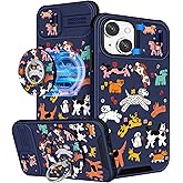 Buleens for iPhone 15 Case 6.1 Inch - with Ring Stand & Camera Cover Aesthetic Cute Designed for Women Girls Cartoon Kawaii Dogs for Phone Case for iPhone 15 Compatible with Magsafe