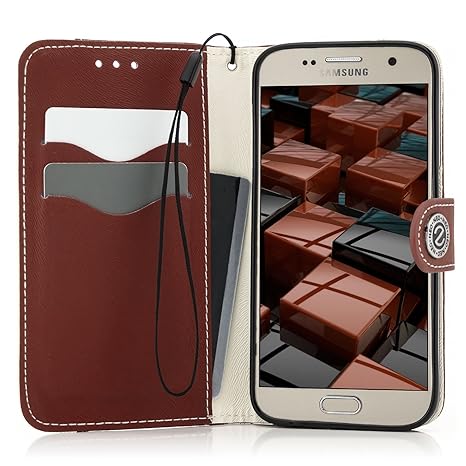 Saxonia Flip Case Tasche Samsung Galaxy S6 Edge Plus Hülle Schutzhülle Elegante Handytasche mit Kartenfach Standfunktion Brau