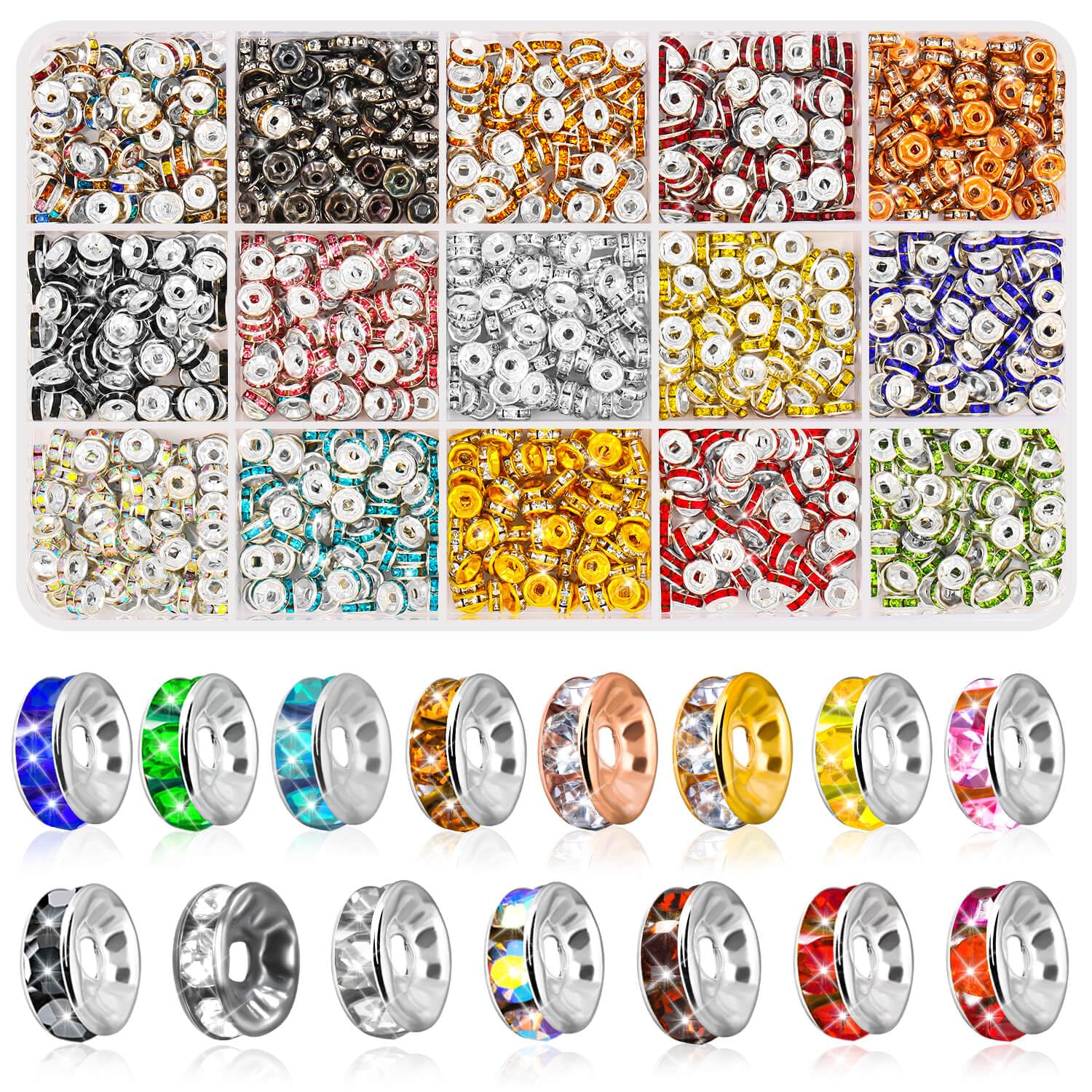Photo 1 of *USED*
shynek 1200 Pieces Rondelle Spacer Beads for Jewelry Making, 6mm Rhinestone Spacer Beads Crystal Bead Spacers for Bracelets, Focal Beads for Pen, 15 Colors