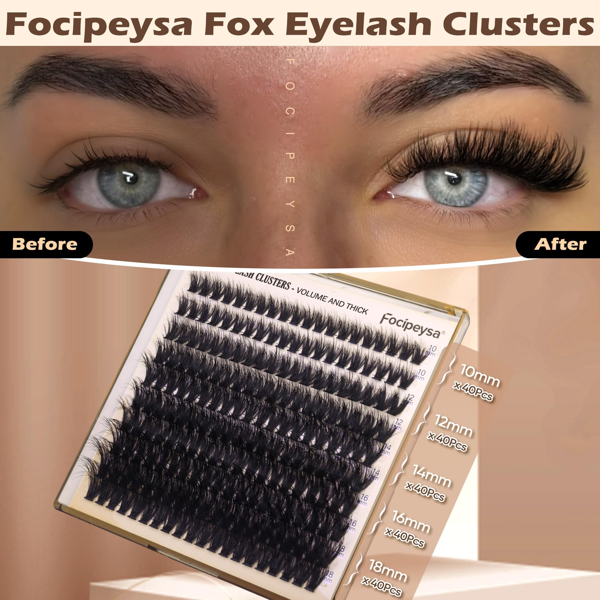 Focipeysa Lash Extension Kit Thick Eyelash Extension Kit 10-18mm Fluff Volume Lash Clusters 200D Individual Eyelashes Kit with Lashes Bond, Lashes Remover, Lash Tweezers, DIY Lash Extension