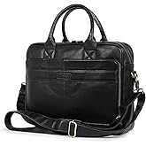 TRISKY Genuine Leather Laptop Bag For Men And Women - 16-inch Mens Leather Messenger Bag Crossbody For Office Business Travel - work bags for men - Black