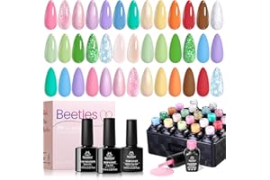 BEETLES GEL POLISH beetles Gel Nail Polish Set 20 Colors Pastel Gel Polish with Glossy&Matte Top Coat Base Coat, Pink Purple Blue Green White Trendy Color Glitter Uv Embrace Nature Gift for Women & Girls