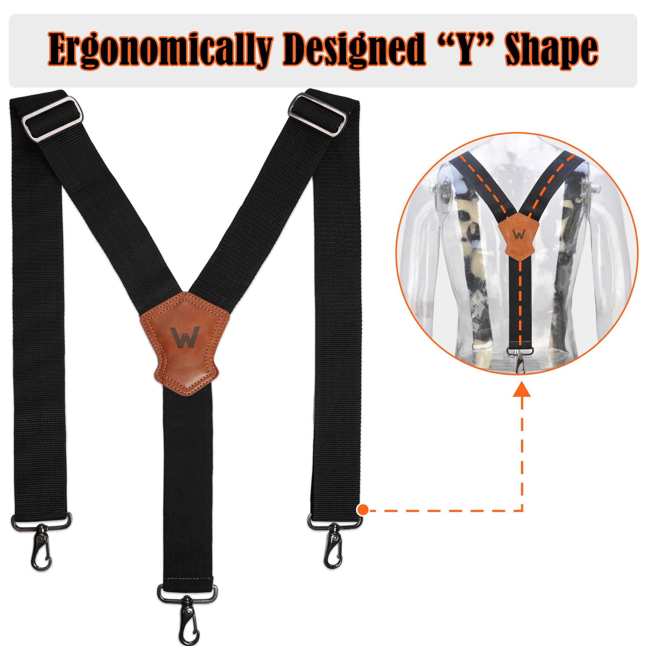 WELKINLAND 2Inch Y-Back Mens Suspenders, Heavy-Duty Suspenders Y Back, Wide Mens Suspender Hooks for Jeans Heavy Duty, Black Men Suspender Pants