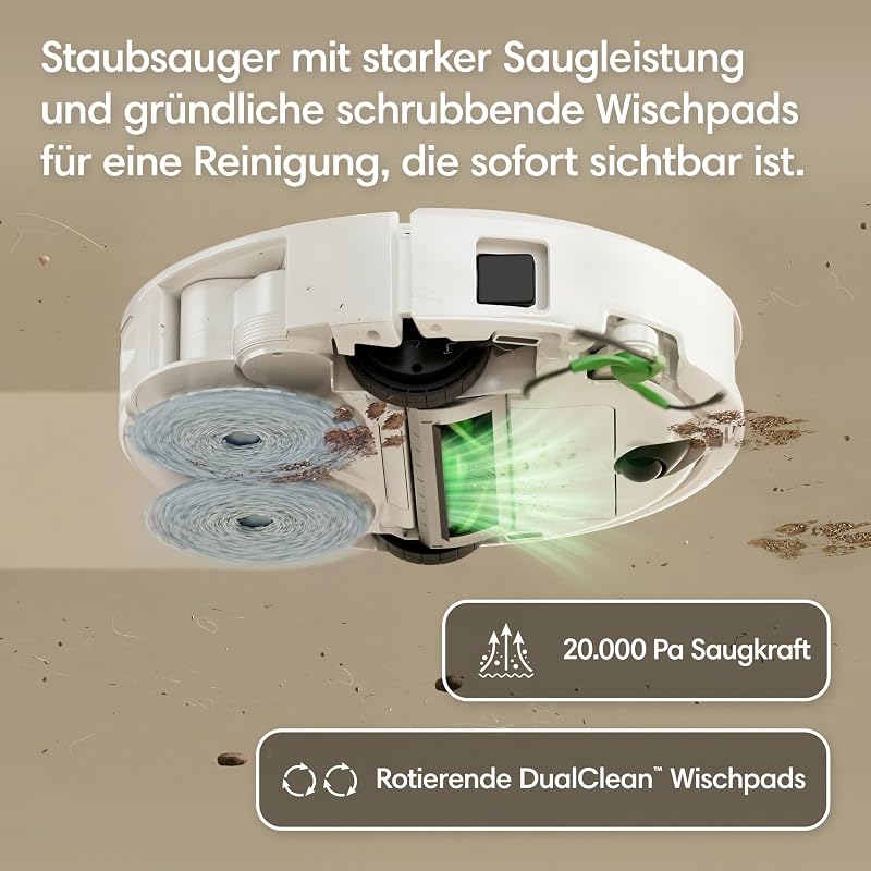 Roomba Plus 416 Saugroboter, AutoWash Basis, selbstreinigende Wischpads, Weiß