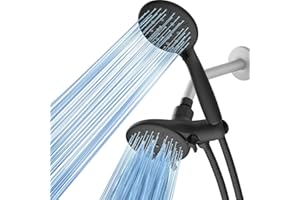 Cobbe 48-Setting High Pressure 3-Way Shower Head Combo, Hand Held Shower & Rain Shower Separately or Together, 4.7" Dual 2 in 1 Showerhead with Stainless Steel Hose - Matte Black