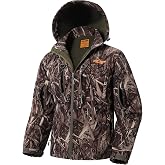 NEW VIEW Camo Hunting Jackets for Men, Warm Fleece Lined Hunting Jacket with Hood, Quiet Water Resistant Hunting Clothes
