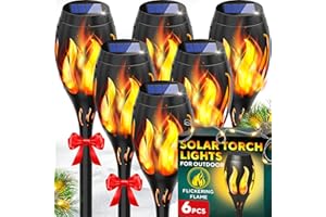 GEROSSI Beautiful Solar Lights for Outside 6-Pack - Premium Solar Tiki Torches with Flickering Flame - Waterproof, Auto On/Off - Perfect for Your Outdoor, Yard, Patio, Pathway & Garden