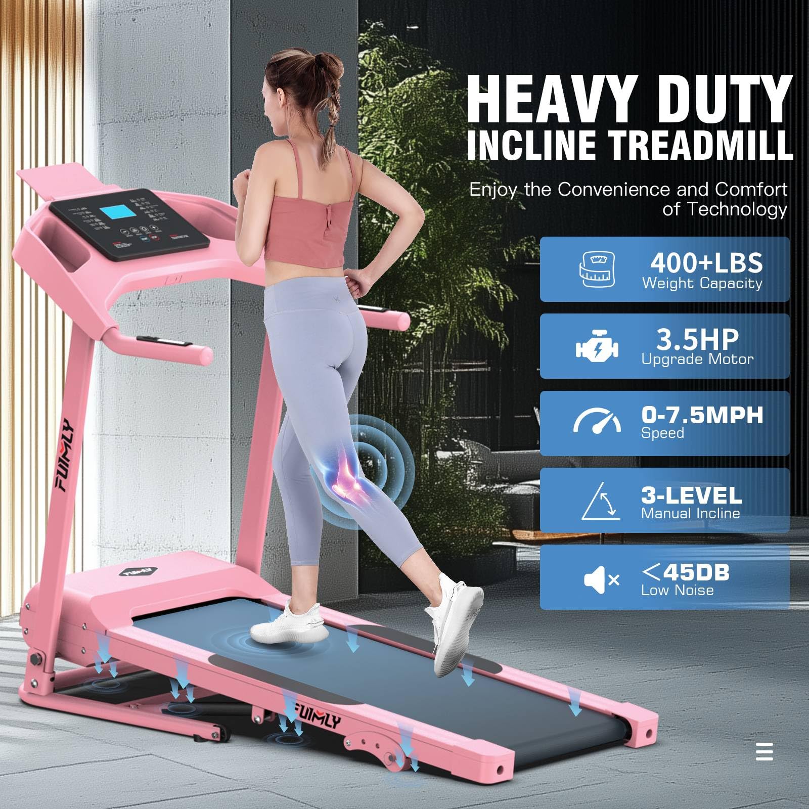 Treadmill with Incline, FUNMILY 3.5HP Heavy Duty Folding Treadmill for Home, 350 lb Capacity Walking Running Machine with Smart Fitness Tracking, 12 Preset Programs, LCD Display, 2 Control Methods