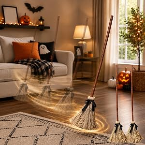 Halloween Decorations Indoor - 49" Animated Floating Lighted Witch Broom with Spooky Sound/Mute Mode - Dancing Magic Broom fo
