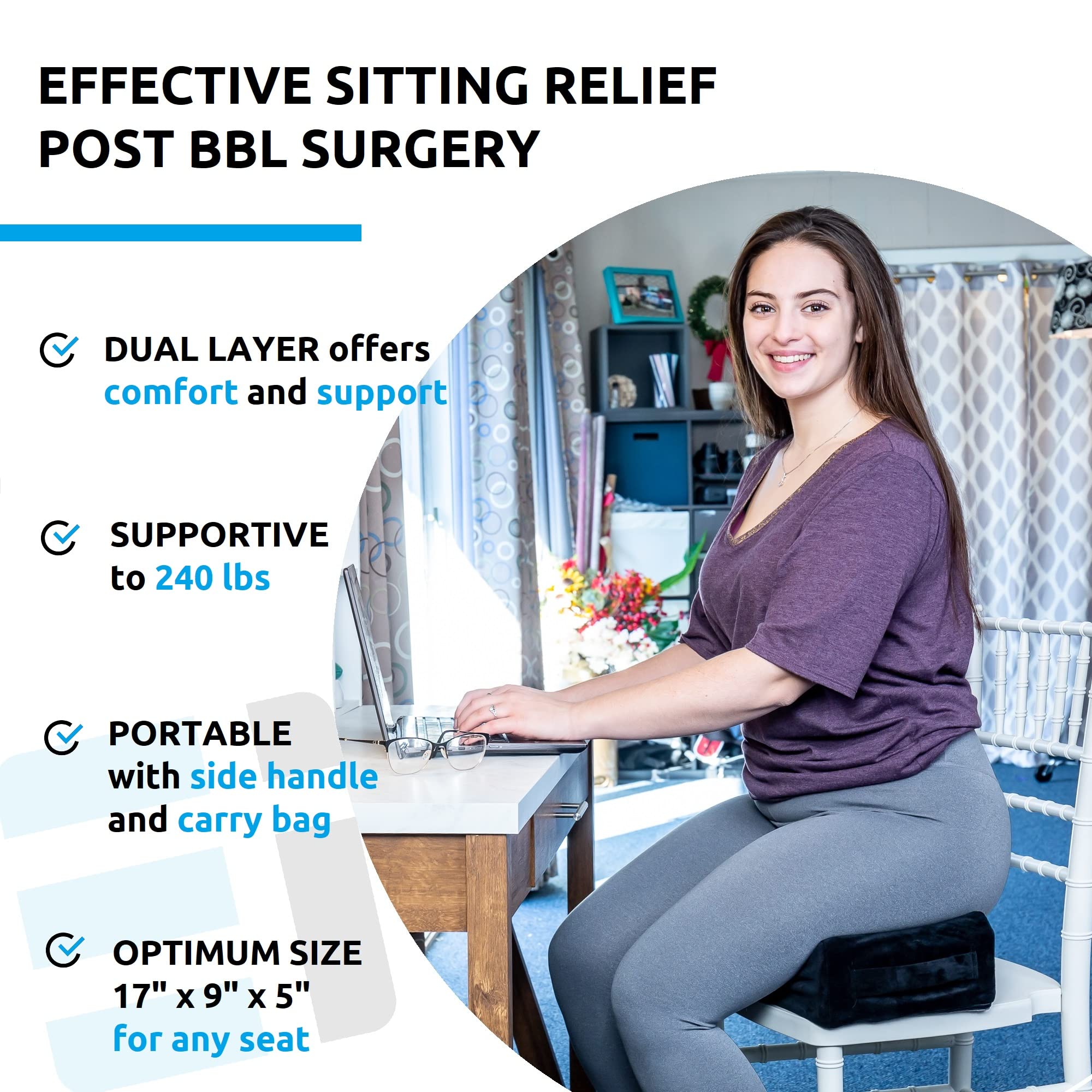 BBL Pillow After Surgery for Sitting - Brazilian Butt Lift Recovery Must Haves, Butt Pillow for Sitting After Surgery, Pain and Pressure Relief for Home, Office, Driving - BBL Supplies & Accessories