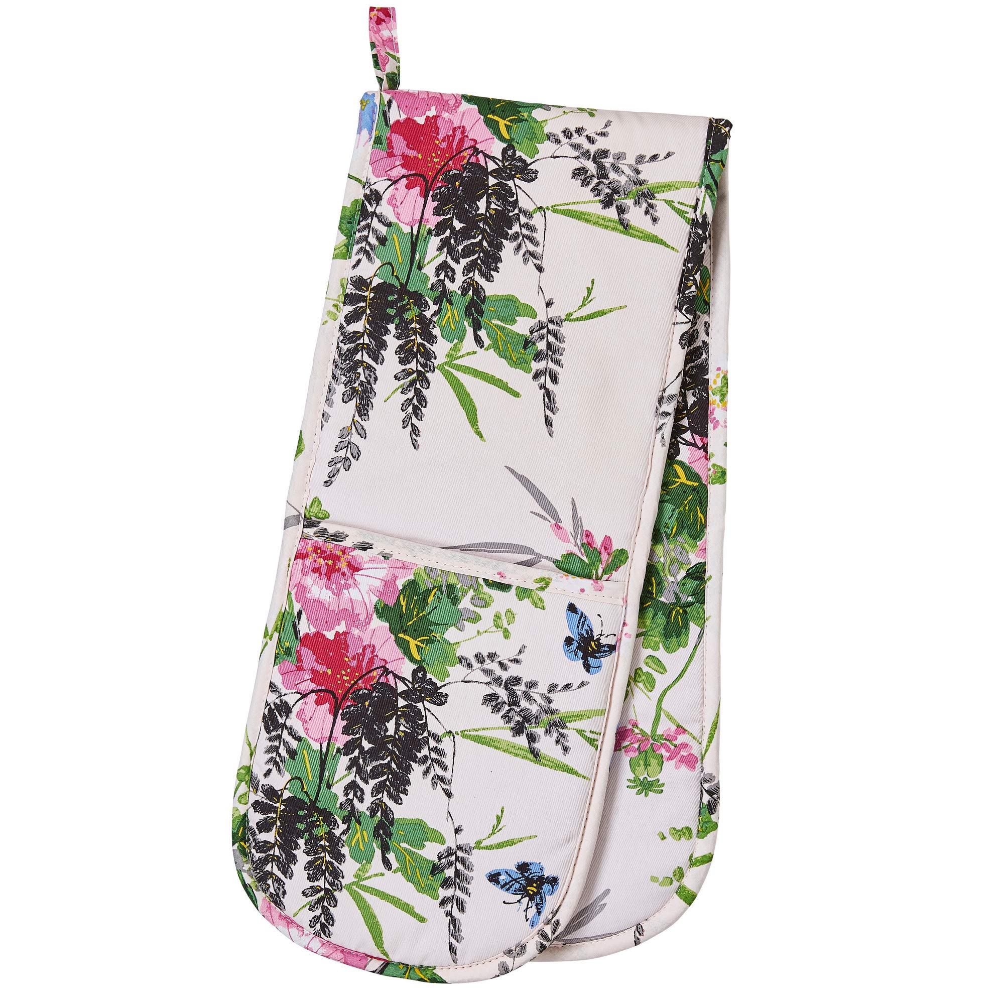 Ulster Weavers - Watercolour Floral & Butterfly Double Oven Gloves (88 x 18cm) - 100% Cotton - Butterfly Oven Gloves Heat Resistant - Washable Water Art Oven Gloves with Flowers - Kitchen Accessories