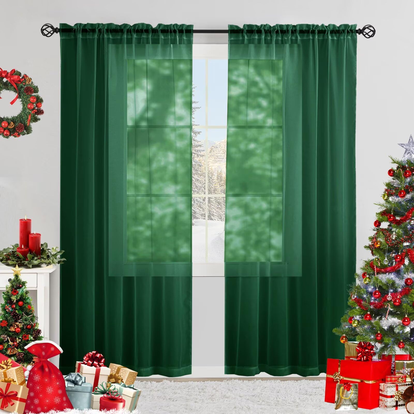 Photo 1 of Karseteli Semi Voile Sheer Curtains 84 Inches Long 2 Panels Rod Pocket Window Treatment for Living Room Bedroom Dining Room(Foliage Green 52" W x 84" L)