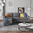 Youmumeub Couches for Living Room-Convertible Sectional Sofa, L-Shape Linen Fabric Sofa Couch with Storage Ottoman, Suit 3-Seats Sofa for Small Living Room and Apartment-White-Dark Grey