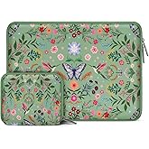 MOSISO Laptop Case 13.3 inch, 13-14 inch Laptop Sleeve Bag Compatible with MacBook Air/Pro 13/Pro 14, HP Dell Acer ASUS Lenovo, Neoprene Hummingbird Plants Flowers Computer Bag with Small Case, Green