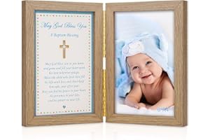 Yakucho Baptism Gifts for Boys - Baby Boy Baptism Gifts, Baby Picture Frame for Baby's Christening or Baptism, Blessing Card in Frame, Add 4x6 Inch Photo to Double Frame (baptism gifts for boys)