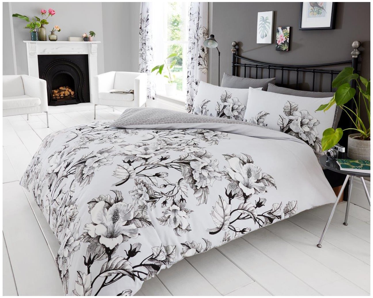 Gaveno Cavailia Eden Luxurious Bed Set with Duvet Cover and Pillow Cases, Polyester-Cotton, Double-Grey