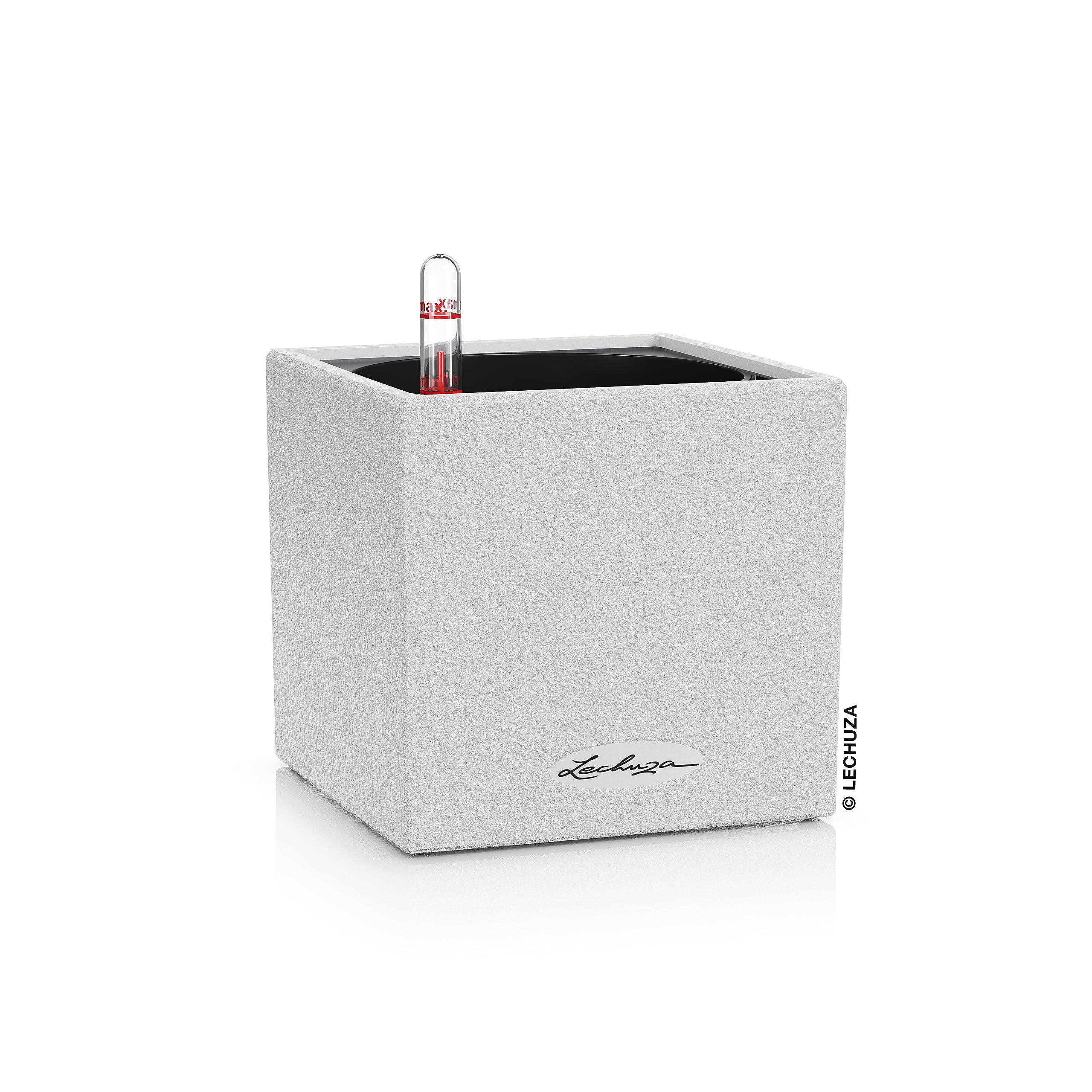 Lechuza Self Watering Plant Pot CANTO Stone 14 Garden Flower Indoor and Outdoor Small Plastic Herb Planter without Drainage Hole H14 L14 W14 cm Quartz White