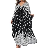 Yanziliu Women Kaftan Dresses Plus Size V-Neck Batwing Sleeves Beach Cover Up 2025 Summer Floral Print Caftan Dress