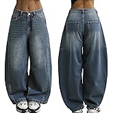 EMMIOL Women Boyfriends Hip Hop 90s Vintage Baggy Jeans Loose Denim Pants Mid-Low Waist Jeans