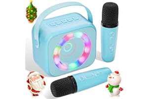 Verkstar Karaoke Machine for Kids, Mini Portable Bluetooth Karaoke Speaker with 2 Wireless Microphones and Dynamic LED Lights for Kids Adults,Gifts Toys for Girls Boys