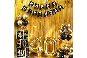Sllyfo 40th Birthday Decorations for Men Women, Black Gold 40th Birthday Balloons Boxes Party Favors, 40th Birthday Banner 40
