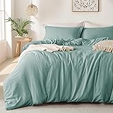 MILDLY Super Soft Duvet Cover - 100% Washed Microfiber Grayish Teal Comforter Cover Set 3 Pieces with Zipper Closure & Corner Ties (No Comforter)