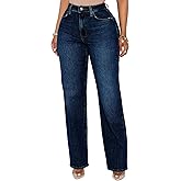 BessCops Straight Leg Jeans for Women High Waisted Wide Leg Stretchy Loose Denim Pants