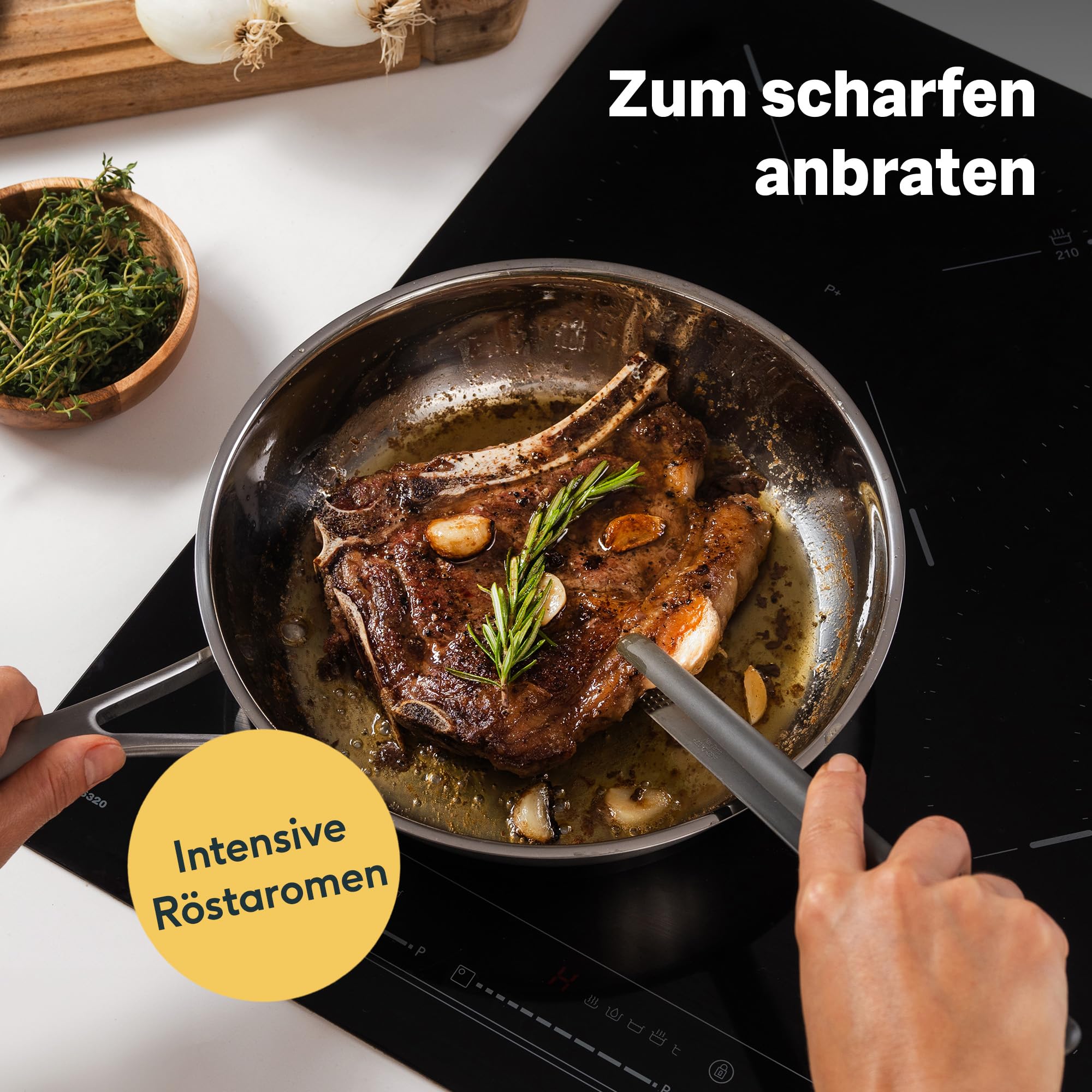 SILBERTHAL Edelstahl Pfanne Unbeschichtet - Induktion - Profi Bratpfanne 28cm - Röstaromen - Ofenfest 2