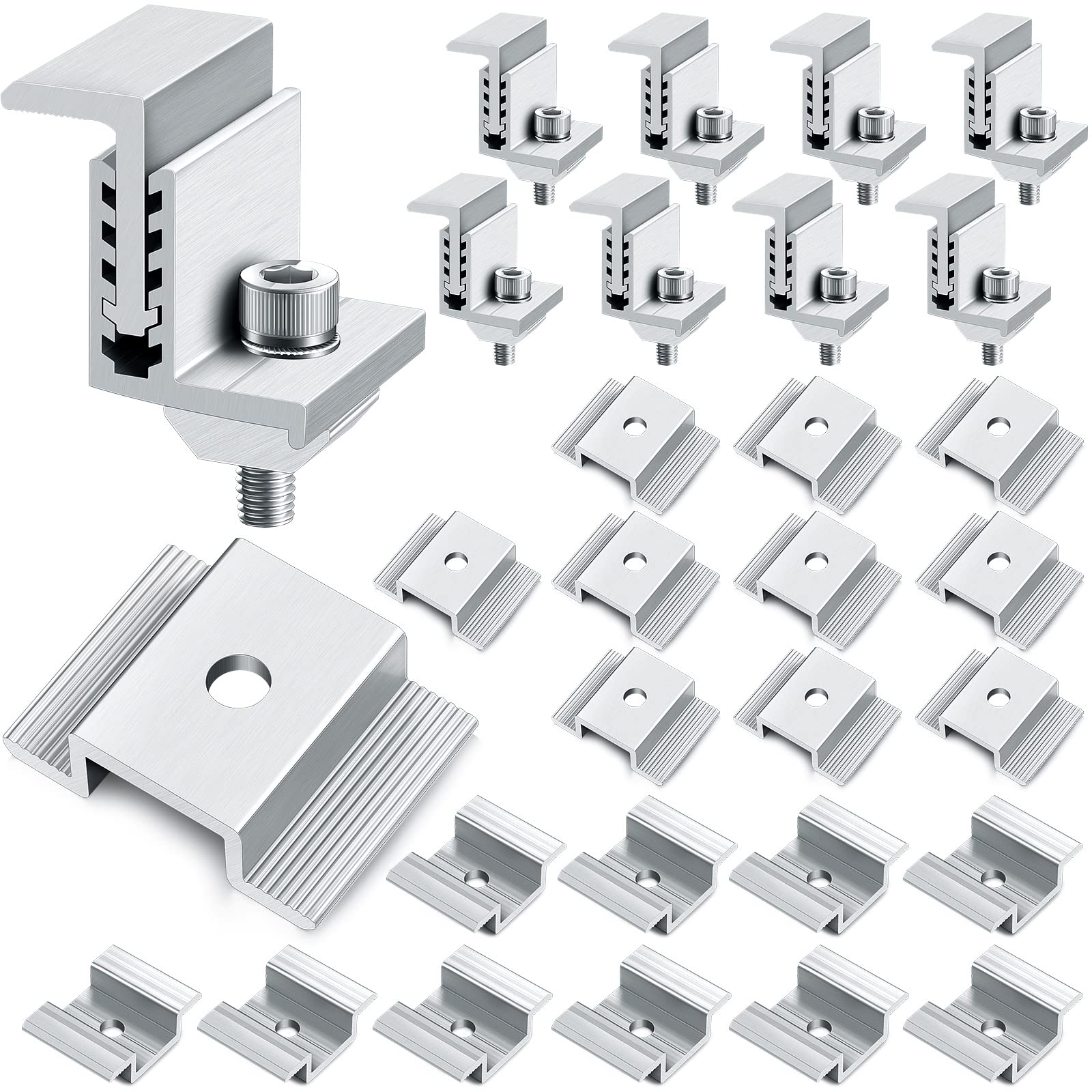 Photo 1 of Zhengmy 1.06 Inch Solar Panel Bracket Aluminum Solar Mid Clam with Mounting Brackets 32-50 mm Clamps Adjustable End Panel Clamps(28 Pieces)
