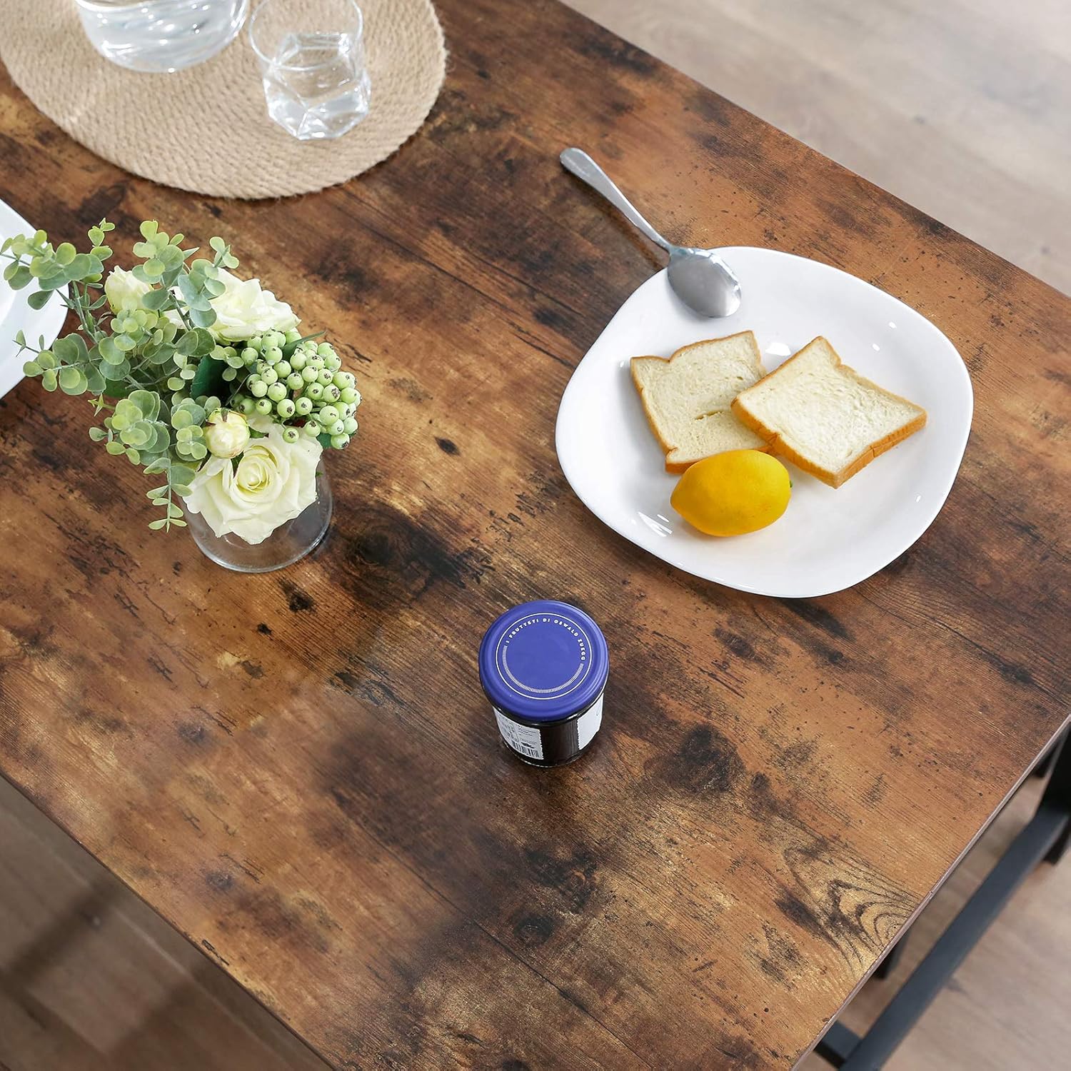 VASAGLE ALINRU Dining Table for 4 People, Kitchen Table, 47.2 x 29.5 x 29.5 Inches, Heavy Duty Metal Frame, Industrial Style, for Living Room, Dining Room, Rustic Brown UKDT75X - Tables