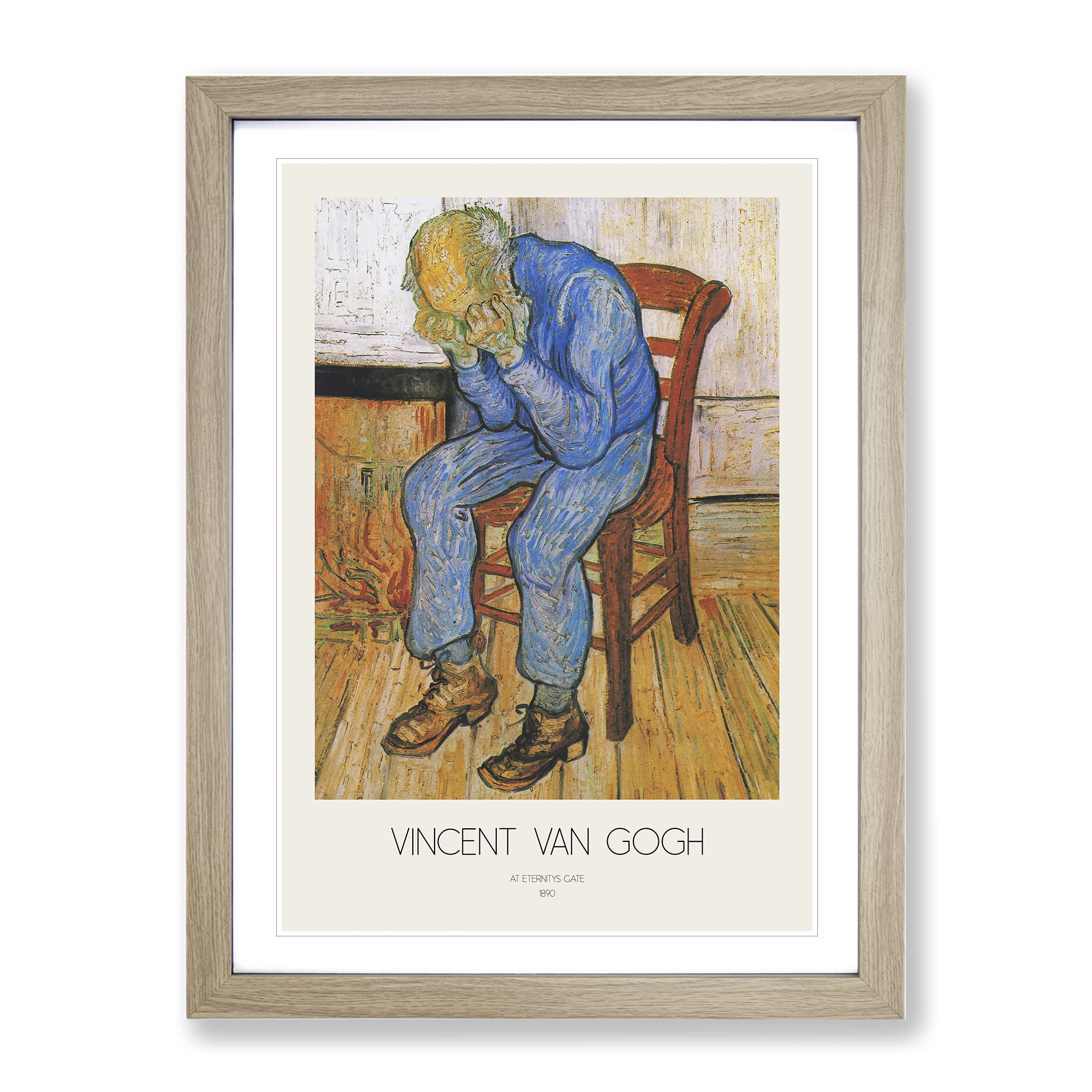 At Eternitys Gate With Border By Vincent Van Gogh Classic Painting Framed Wall Art Print, Ready to Hang Picture for Living Room Bedroom Home Office Décor, Oak A3 (34 x 46 cm)