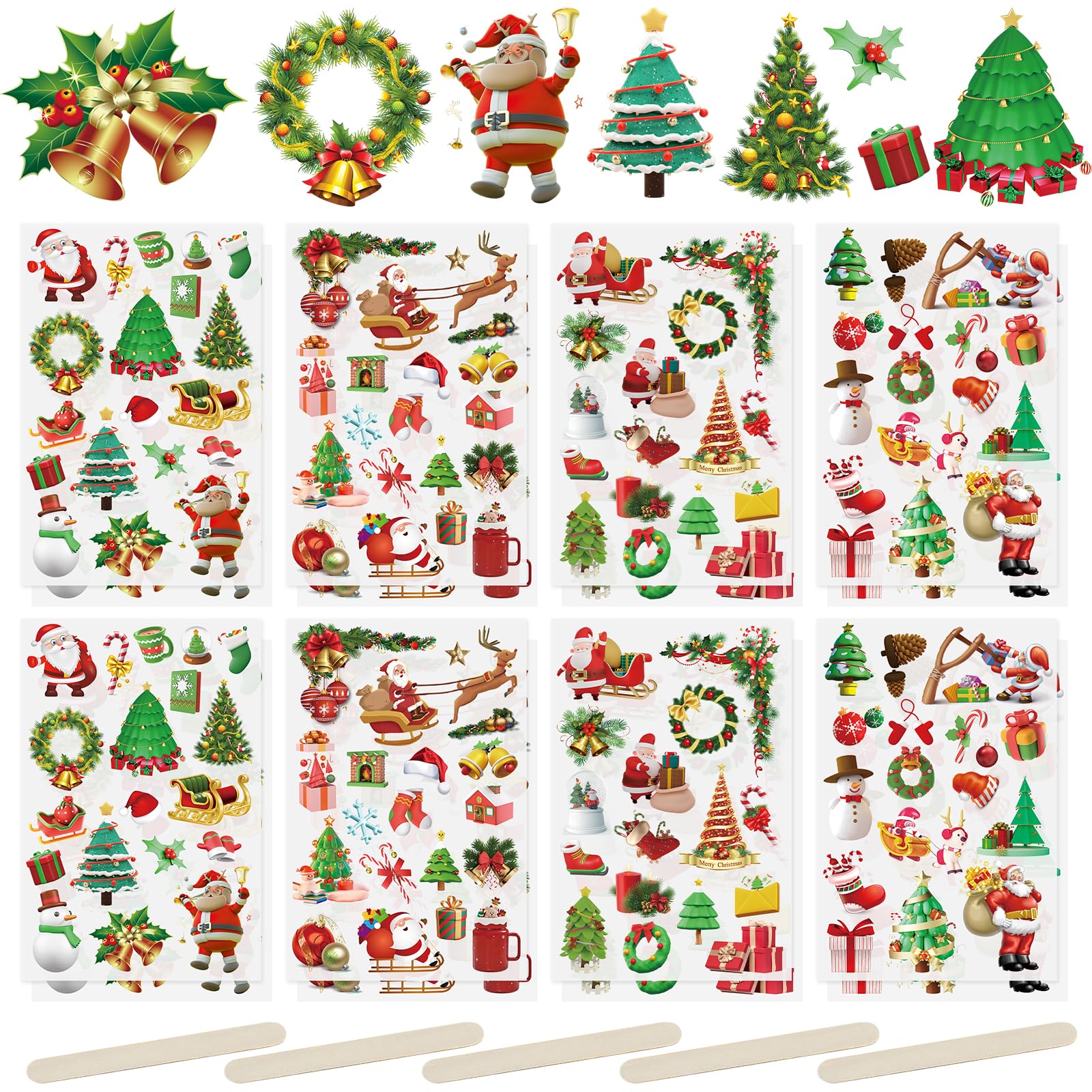 WANDIC Rub On Transfer Stickers, 16 Sheets 4 Styles Christmas Transfer Stickers Santa Claus Scrapbook Decals for Journal Planner Album