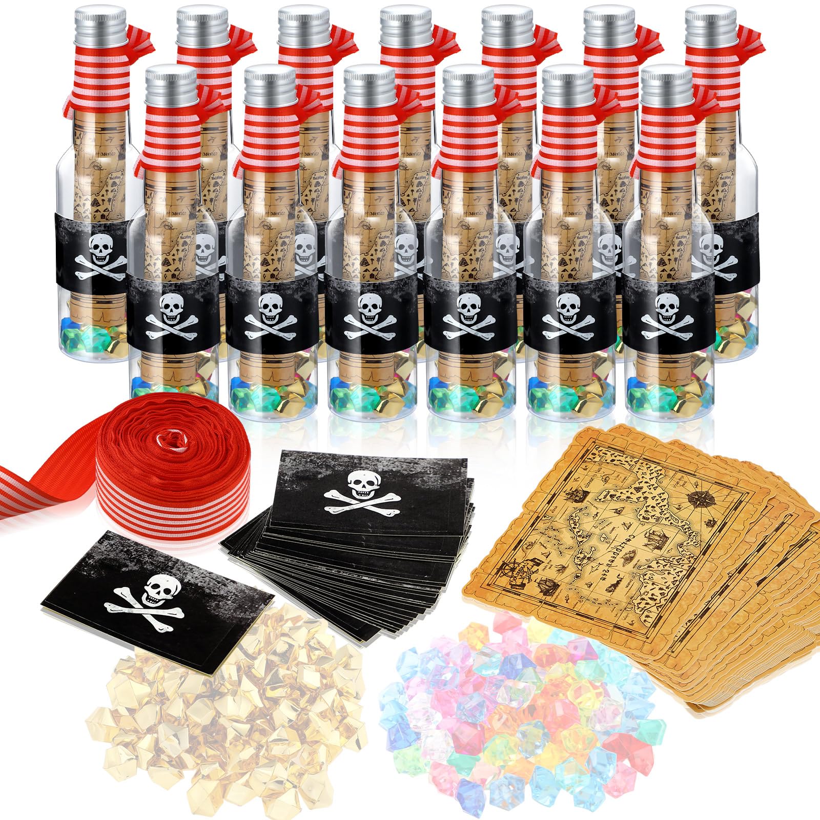 Photo 1 of Weysat 24 Sets Pirate Party Favors Fun Pirate Message Plastic Bottle Supplies Piece Party Favors Clear Bottles for Invitations for Weddings Birthday Treasure Pretend Play Supplies