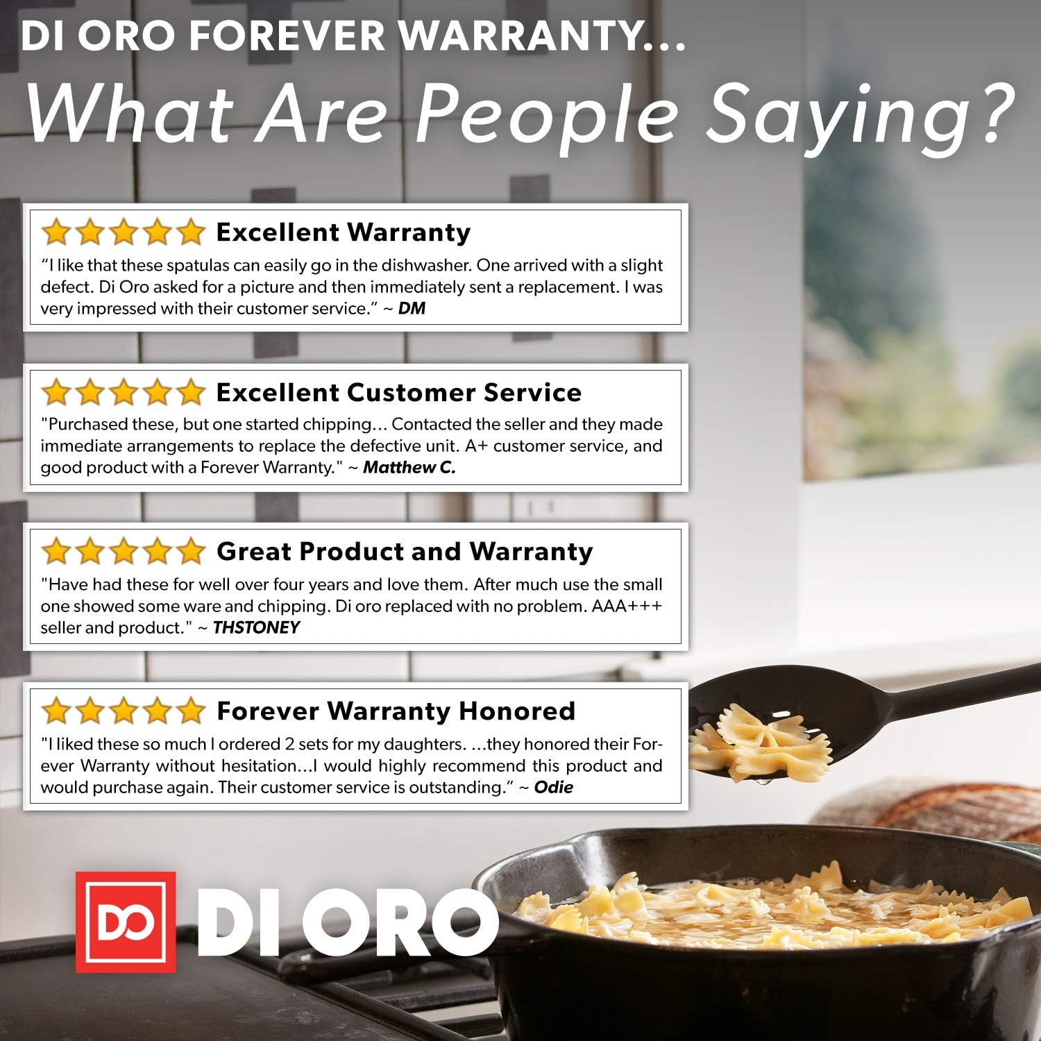 DI ORO Seamless Series 2-Piece Silicone Spoon Set - 600F Heat-Resistant Rubber Non-Stick Slotted and Solid Spoons for Mixing and Serving - LFGB Certified and BPA Free Pro-Grade Silicone – Black: Kitchen & Dining