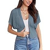 GRACE KARIN 2026 Women Short Sleeve Crochet Cardigan Summer Draped V-Neck Bolero Shrug Sweater Hollow Out Beach Cover Up
