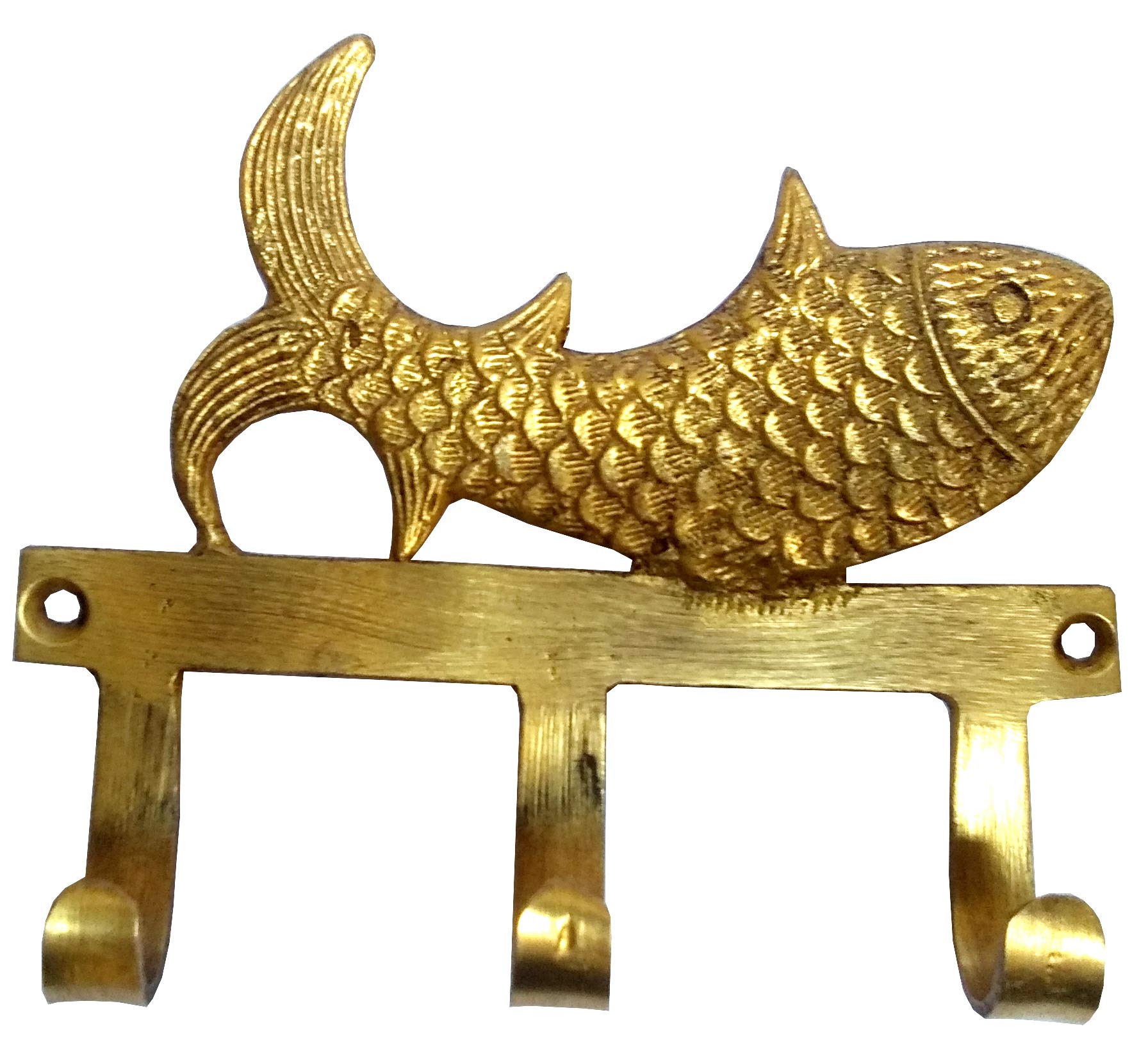 Purpledip Brass Wall Hooks 'Fishy Affair': Vintage Design Decorative Hanger (11821)