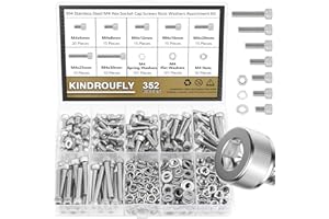 Kindroufly 352 Pieces M4 x 6/8 /12/16 /20/25 /30mm Hex Socket Head Cap Screws Nuts Washers Assortment Kit, 304 Stainless Steel, Fully Machine Thread