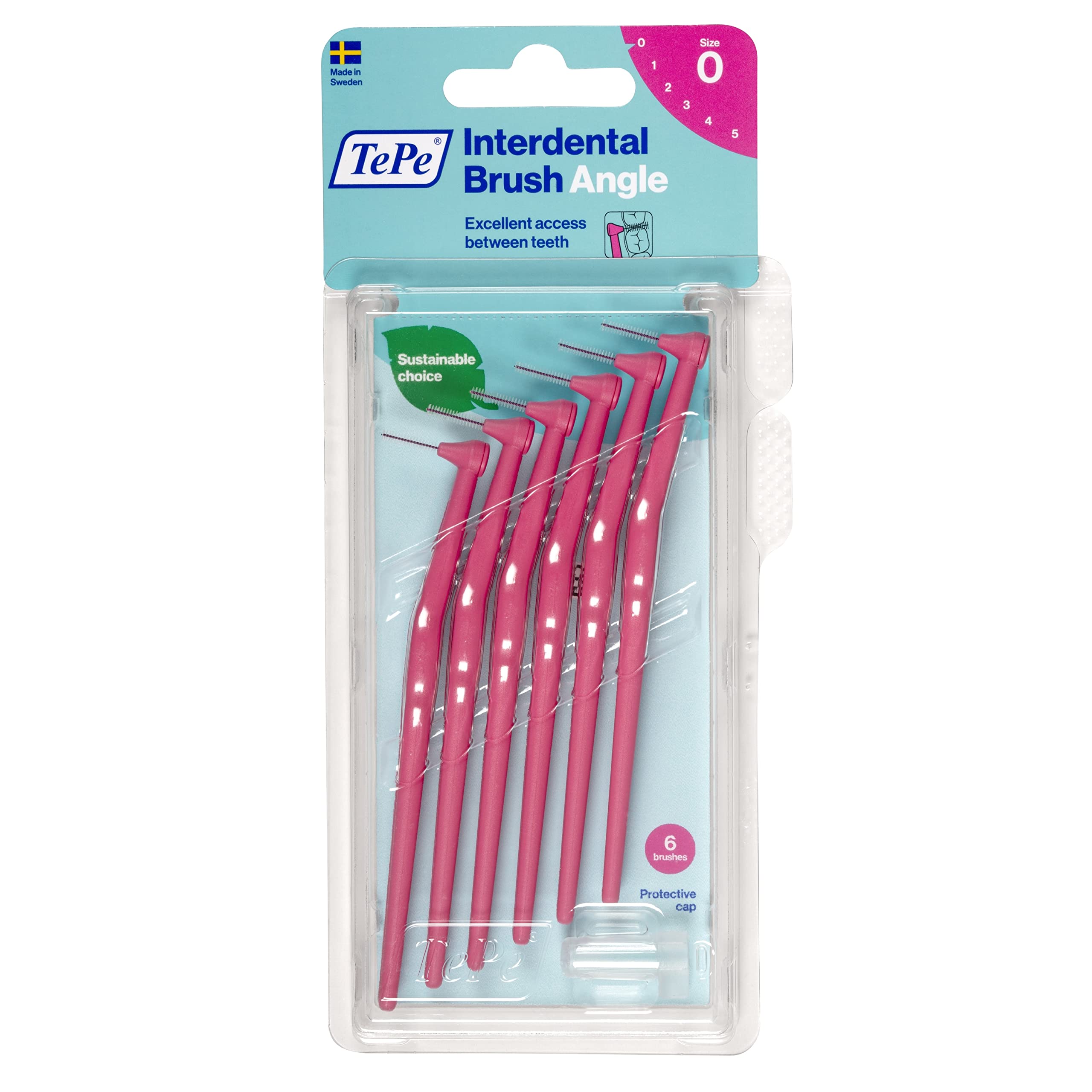 TePe Angle interdental brushs pink (ISO size 0:0.4 mm)/Controlled cleaning of interdental spaces even in hard-to-reach areas/1 x 6 angle interdental brushs