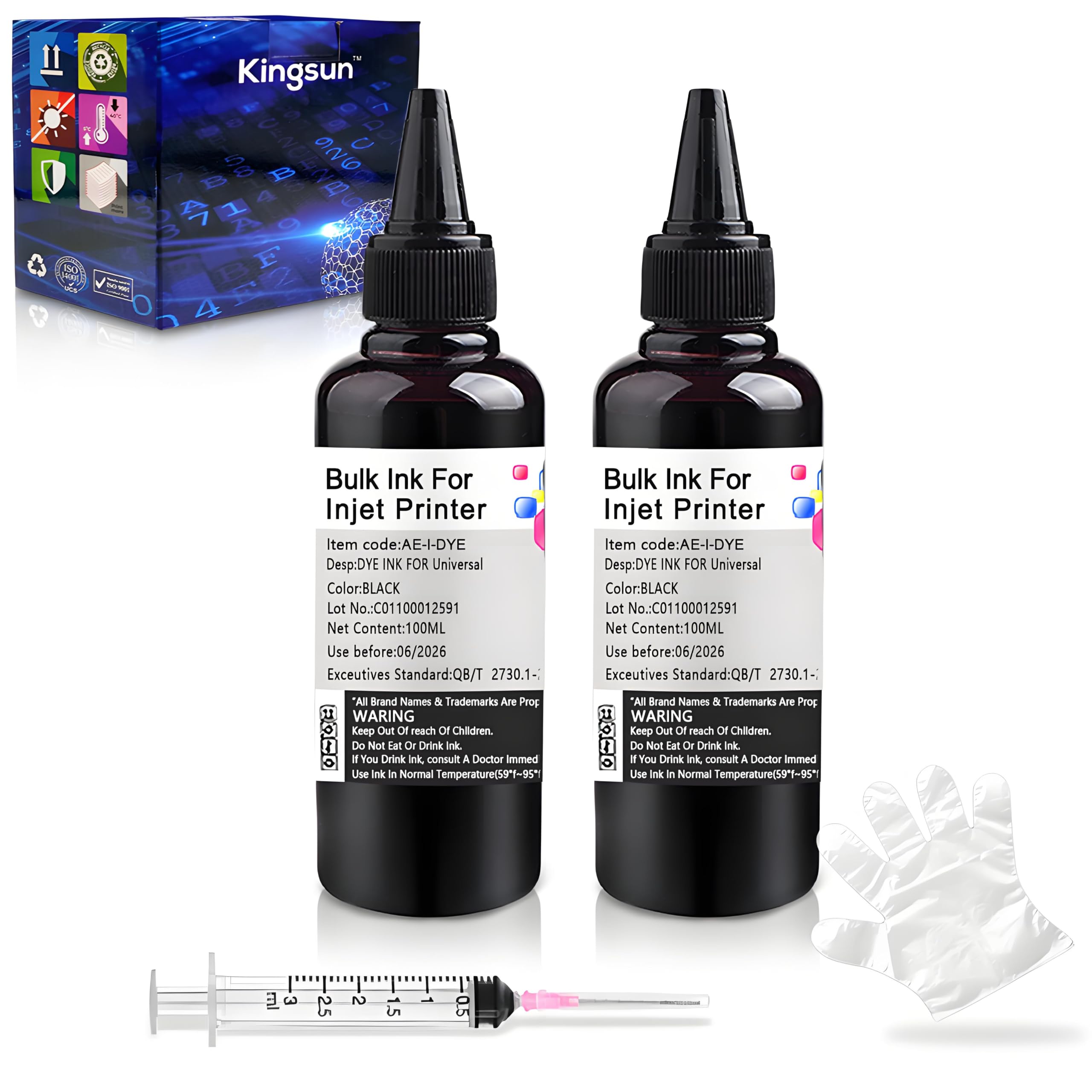 Photo 1 of KSUMEI Universal Ink Refill Kit for Canon HP Epn Brother All Inkjet Printer Cartridge Bottle (2*Black, 100 ml)